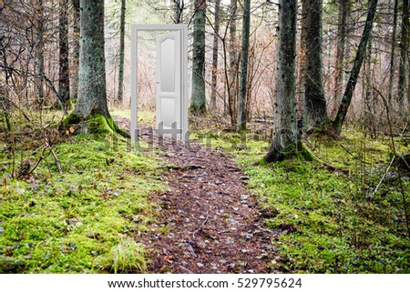 Nature scenes with doorway to a new world. easy to edit image.