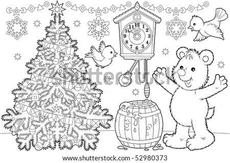 Bear and a Christmas tree
