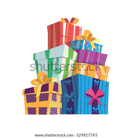 Mountain gifts.Vector set of different gift boxes.Beautiful present box with overwhelming bow.Surprise template of  magazines, posters, book cover, banners.Christmas gift box.Vector Illustration.
