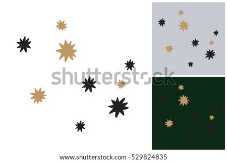 Magic stars. Isolated vector art element on white, gray and dark green background in sketch style. Hand drawn christmas or New Year illustration.