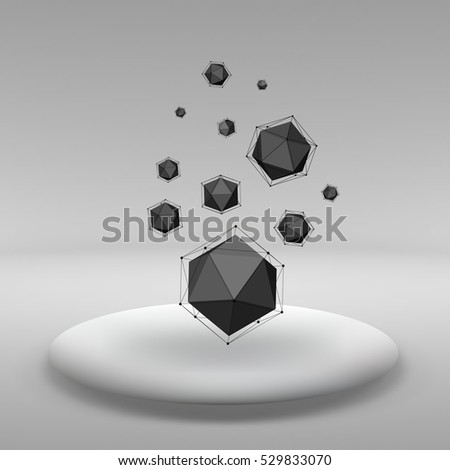 Abstract Creative concept vector background of geometric shapes the lines connected to points in the large Studio room with window. Modern office. Realistic Vector Illustration eps 10 for your design.