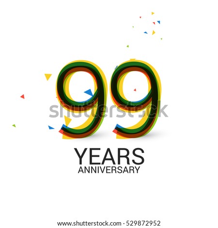 99 Years Anniversary. Layered and Colorful. Logo Celebration Isolated on White Background 