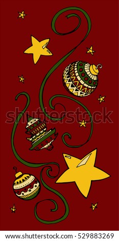 vector illustration of Christmas items: Christmas decorations, Christmas trees and stars
