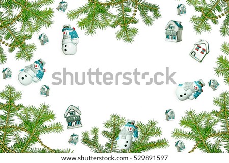 Snow covered trees. Festive Christmas composition. Card. Top view, flat lay.
