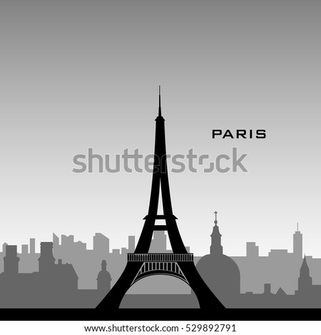 Black cityscape of Paris with text, Vector illustration
