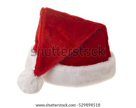 Red santa hat isolated on white background - closeup detail