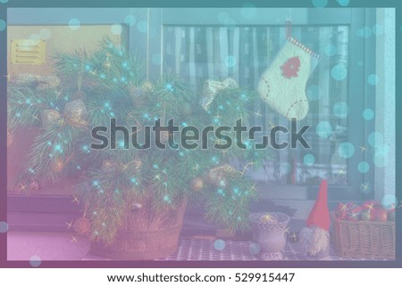 Winter background. Christmas decorated. Blurred toned effect.
