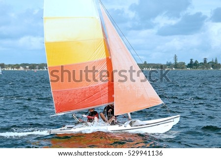 Children sailing activities at Belmont 16ft sailing Club . Lake Macquarie, New South Wales, Australia.