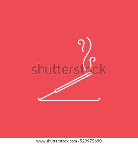 Incense Aroma Stick Line Icon On Red Background