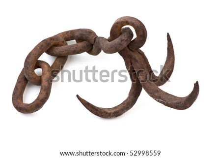 old anchor on a chain isolated on a white background