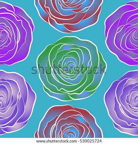 Small violet, red and blue rose flowers. Vector seamless floral pattern. Cute seamless pattern in small rose flowers.