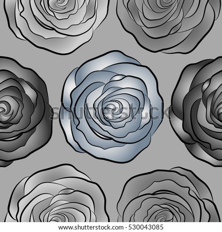 Vector seamless pattern with abstract gray and neutral roses. Decorative floral background with flowers of roses.