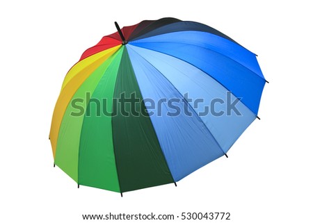 rainbow umbrella red green blue yellow orange purple black color on white background isolated included clipping path for rainbow umbrella