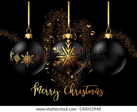 Black Christmas decoration balls collection on black background. Confetti backdrop design. Vector Illustration.