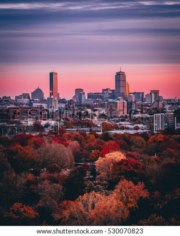 Boston at sunset in Boston, Massachusetts, USA.