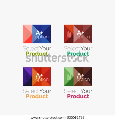 Set of abstract square interface menu navigation buttons with sample infographic content