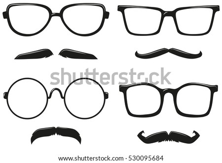 Different styles of eyeglasses and mustaches illustration