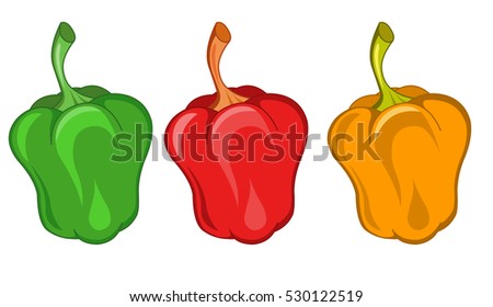 Green, Red and Yellow Capsicums - Cartoon Vector Image