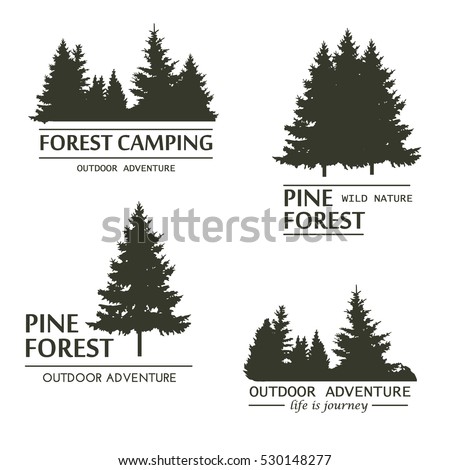 Fir trees silhouette logo plant wood branch natural forest silhouette. Trunk environment deciduous pinetrees silhouette vector logo growth seasonal. Vintage design template.