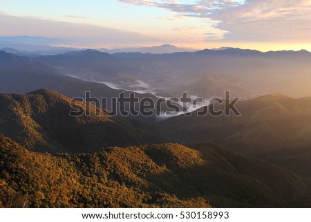 Beautiful scenery during time the sunset view from top of Doi Pha Phung at Nan province in Thailand is a very popular for photographers and tourists. Attractions and natural Concept
