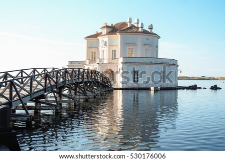 The elegant Casina Vanvitelliana on lake Fusaro, Pozzuoli, Naples, Italy 
