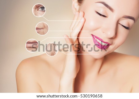 woman face with graphic circles with photo of old skin Royalty-Free Stock Photo #530190658