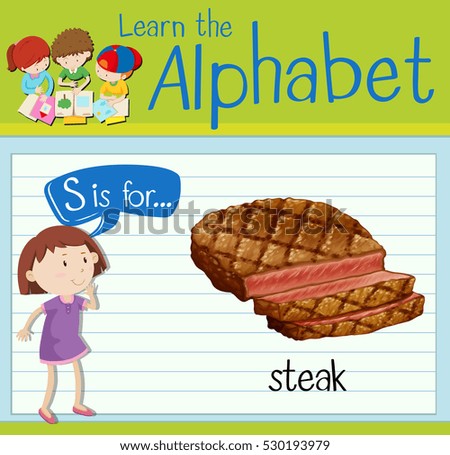 Flashcard letter S is for steak illustration