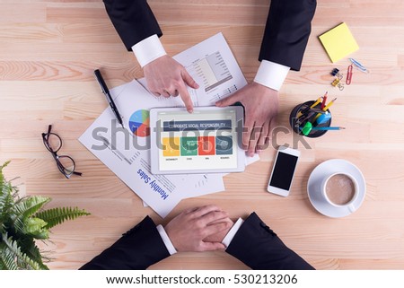 CORPORATE SOCIAL RESPONSIBILITY CONCEPT ON TABLET SCREEN