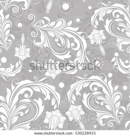 Seamless bright grey floral vintage pattern. Monochrome floral background.