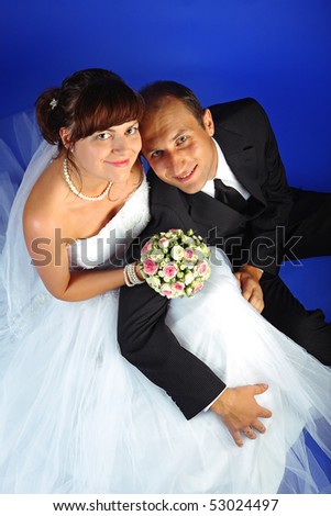 Wedding, couple on a blue background