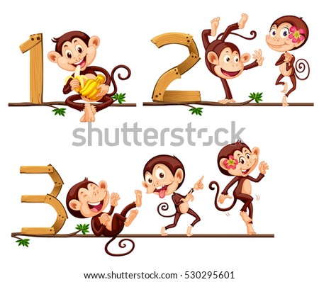 Monkeys and number one to three illustration