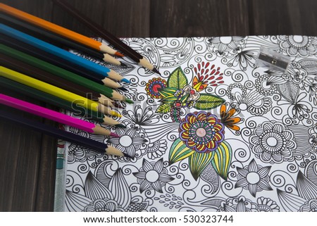 Coloring anti-stress for adults and colored pencils