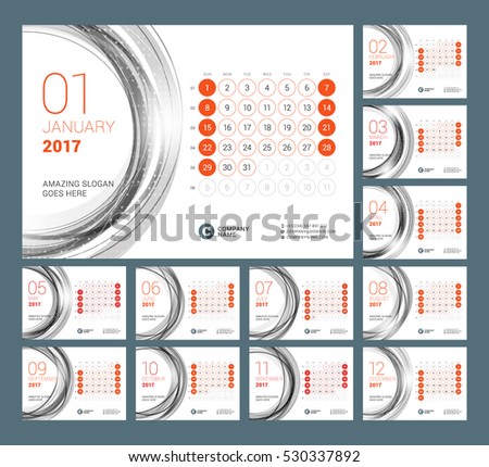 Calendar Template for 2017 Year. Vector Illustration. Week Starts on Sunday