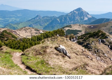 View of Mt. Velky Rozsutec from Velky Krivan, Mala Fatra Mountains, Western Carpathians, Slovakia.