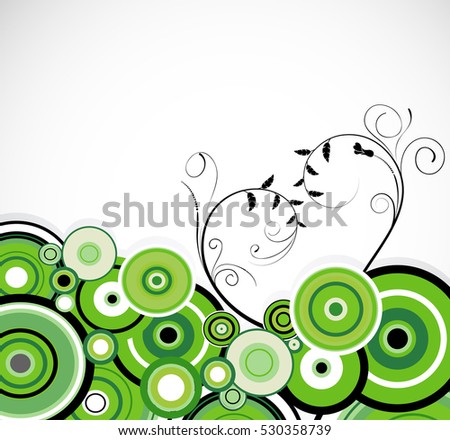 Romantic green rings. Floral background. Vector