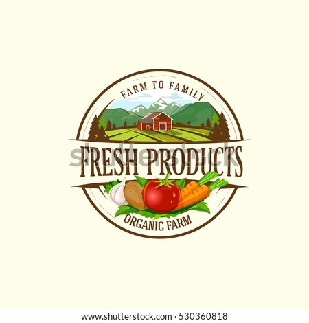Organic Fresh Product. Vector logo.Farm Fresh  badge illustration. Organic product  sticker. Farmers Market emblem