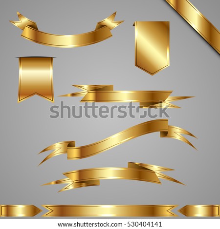 Vector set of golden ribbons and banners of different web forms. Royalty-Free Stock Photo #530404141