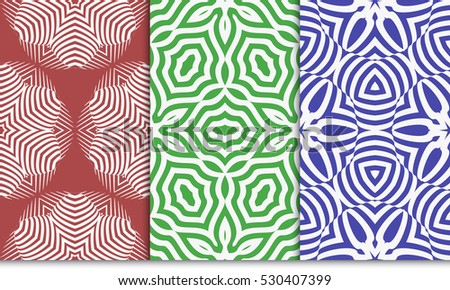 set of Abstract floral seamless pattern. geometry design. Vector. Texture for holiday cards, Valentines day, wedding invitations. red, blue, green color