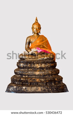 Buddha covered in gold plate full allotment on isolated background. 
