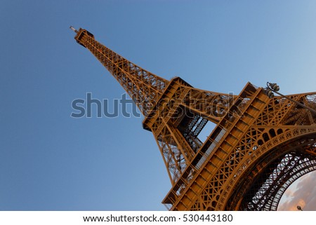 Eiffel Tower at dusk, in Paris, France.