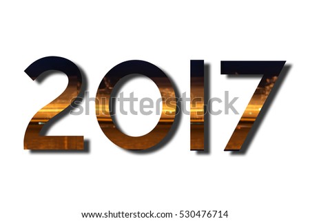 Happy new year, 2017 number. The image of year 2017 with color of black and light inside isolated in white background