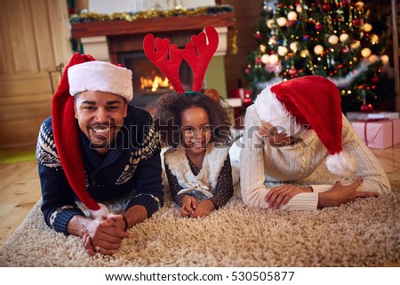happy afro American family in Christmas atmosphere 
