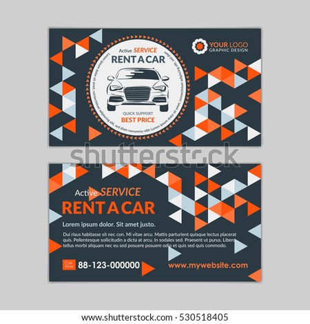 Rent a car business card template with abstract geometry pattern triangle backgrounds. Auto service mockup. Create your own business cards. Vector illustration.