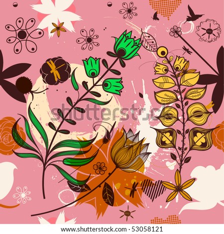 Vector Retro Floral (Seamless Pattern)