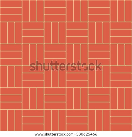 Cartoon cute decorative Basket Weave bond of new clean red brick wall, vector seamless background