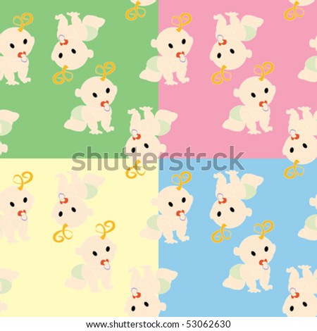 Pattern with babies in colors, vector