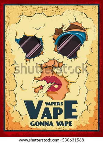 Vape colored poster with asmoke face, vector illustration