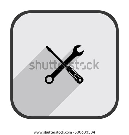 Wrench and screwdriver - black vector icon  with  long shadow