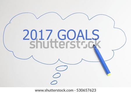 writing 2017 GOALS with blue marker in talking bubble on white background