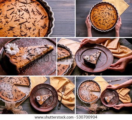 collage delicious homemade delicious chocolate cake
